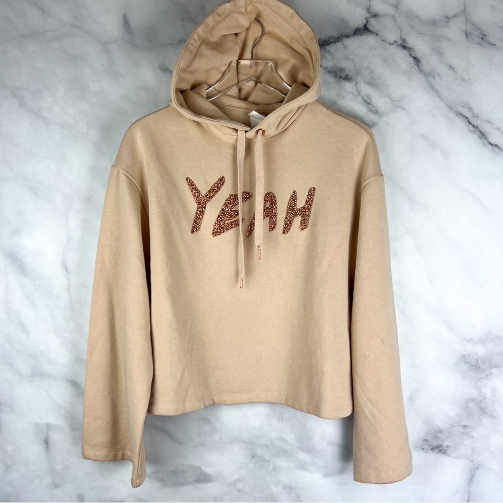 NWT H&M Sparkle YEAH Druzy Embellished Cropped Wide Sleeve Pullover Hoodie S